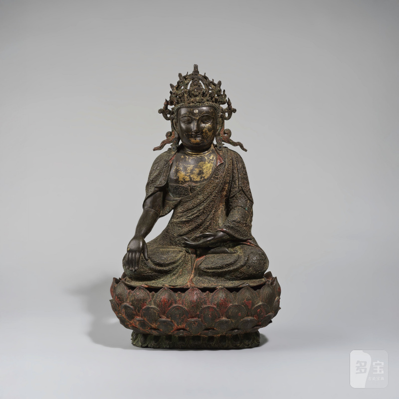 明嘉靖三年（1525年） 漆金銅阿閦佛像 | MAGNIFIQUE GRANDE STATUETTE DE BOUDDHA AKSHOBHYA EN BRONZE LAQUÉ DORÉ - 图1